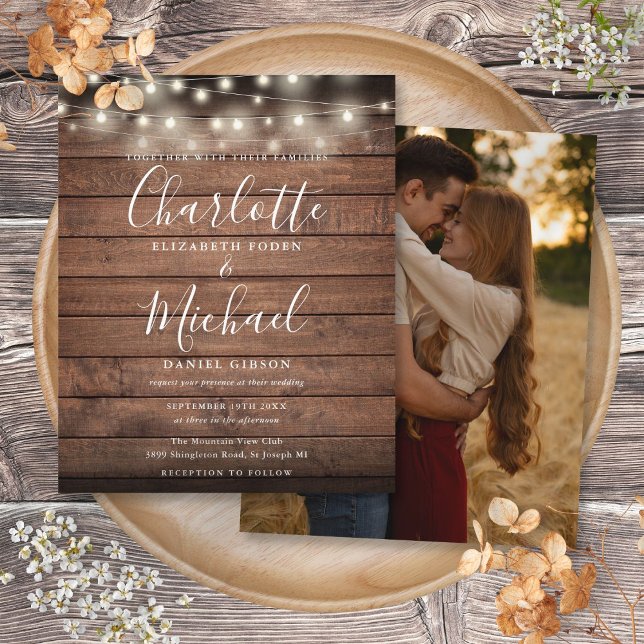 Budget Rustic Lights Photo Wedding Invitation (Budget Rustic Lights Photo Wedding Invitation)