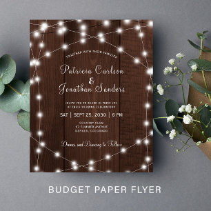 Budget rustic lights wood wedding invitation flyer