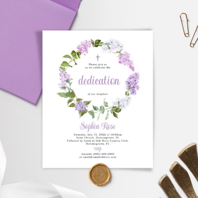 Budget Rustic Lilac Flowers Dedication Invitation (Creator Uploaded)