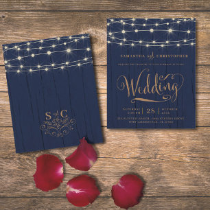 Budget Rustic Navy Blue String Lights Wedding