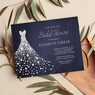 Budget rustic navy bridal shower invitation