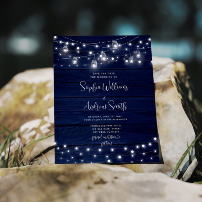 Budget Rustic Navy Wood Mason Jars SAVE the DATE (Creator Uploaded)