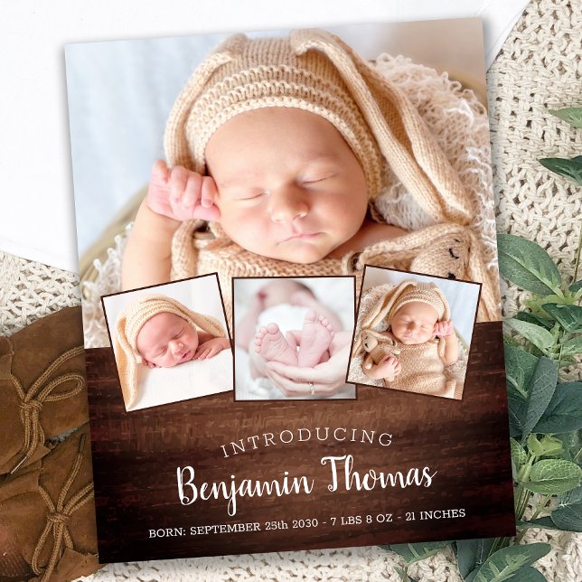 Budget Rustic New Baby 4 Photo Birth Thank You (Creator Uploaded)