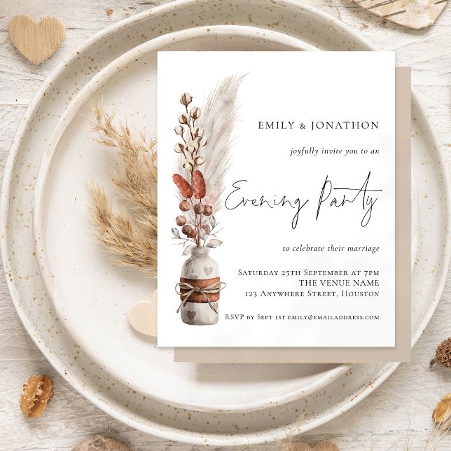 Budget Rustic Pampas Wedding Evening Party Invite (Creator Uploaded)