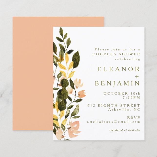 Budget Rustic Peach Floral Bridal Shower Invite (Front/Back)