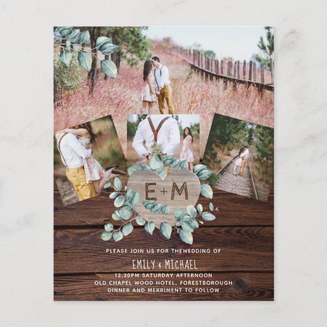 Budget Rustic Photo EUCALYPTUS Wedding Invitations (Front)