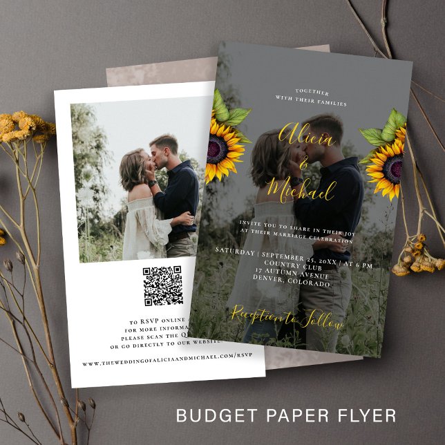 Budget rustic photo QR RSVP wedding invitation Flyer (Creator Uploaded)