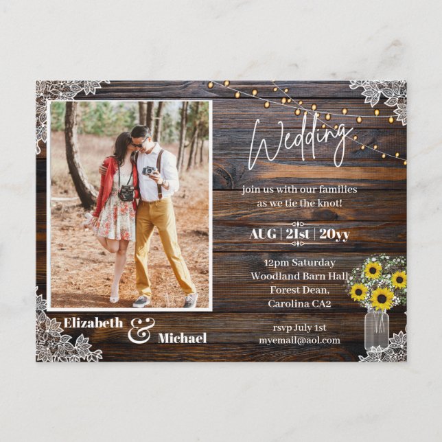 BUDGET Rustic PHOTO Wedding Save the Date Postcard (Front)