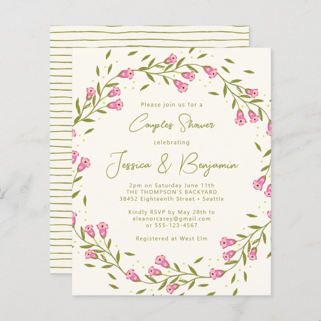 Budget Rustic Pink Garden Flowers Couples Shower   (Front/Back)