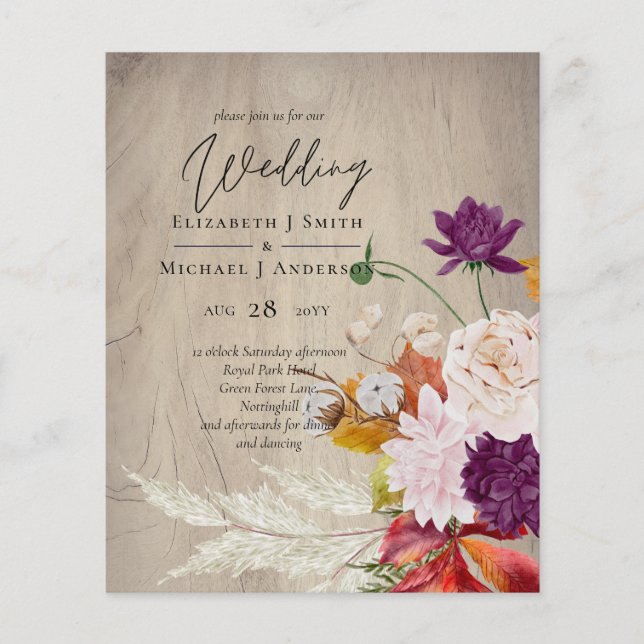 BUDGET Rustic Plum Ginger Fig Wedding Invite (Front)