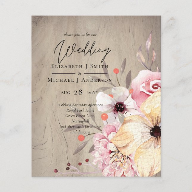 BUDGET Rustic Plum Ginger Fig Wedding Invite (Front)