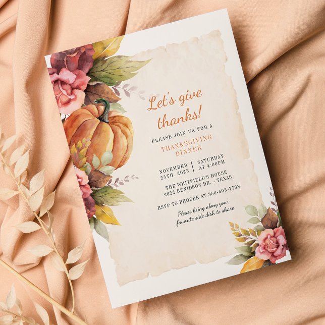 Budget Rustic Pumpkin Friendsgiving Invitation (Fall Pumpkin Lets Give Thanksgiving Dinner Invitation)