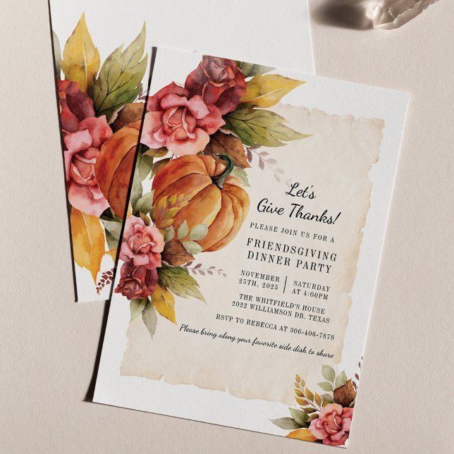 Budget Rustic Pumpkin Friendsgiving Invitation Flyer (Friendgiving Thanksgiving Dinner Party Invitation)