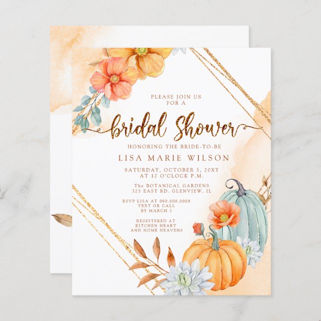 Budget Rustic Pumpkins Bridal Shower Invitation (Front/Back)
