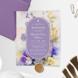 Budget Rustic Purple Floral Baptism Invitation
