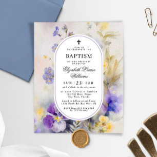 Budget Rustic Purple & Yellow Baptism Invitation