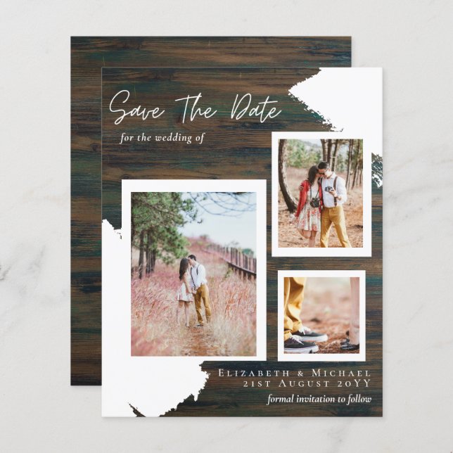 BUDGET RUSTIC SAVE the DATE Engagement Woodland (Front/Back)