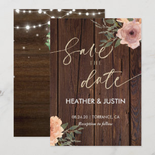Budget Rustic Script String Lights & Lace Wedding Invitation