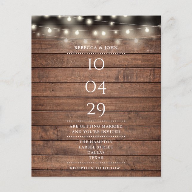 Budget Rustic String Light Date Wedding Invitation (Front)
