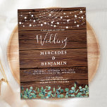 Budget Rustic String Lights Greenery Wedding Invit<br><div class="desc">Invite friends and family to your wedding with these elegant yet rustic wood with string lights and eucalyptus greenery wedding invitation cards. These unique rustic county wedding invitations feature elegant white string lights on barn wood with with botanical greenery design. Personalize these rustic wedding invitations with names, wedding date, and...</div>