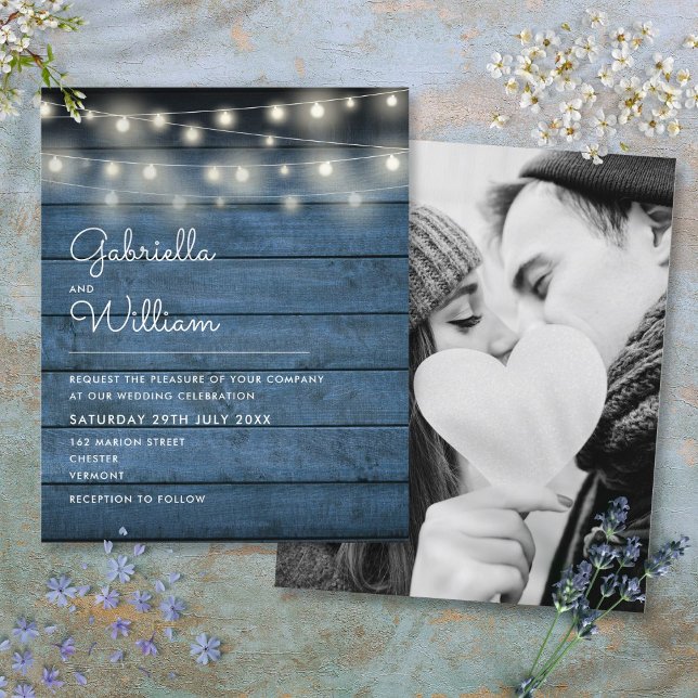 Budget Rustic String Lights Photo Wedding Invite (Budget Rustic String Lights Photo Wedding Invite)