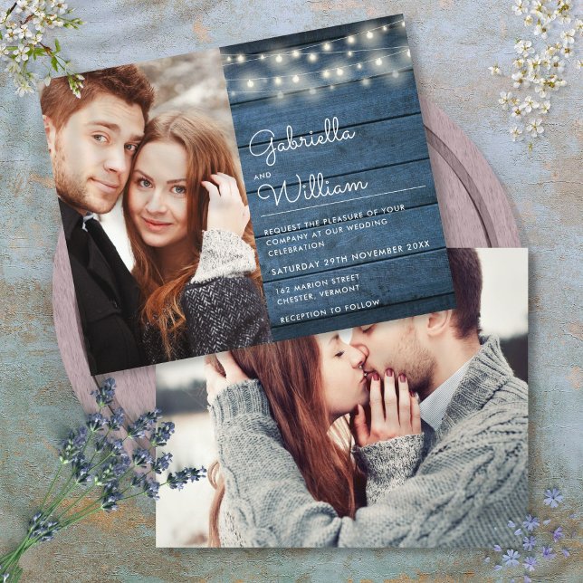 Budget Rustic String Lights Photo Wedding Invite (Budget Rustic String Lights Photo Wedding Invite)