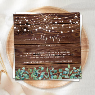 Budget Rustic String Lights QR Code Wedding RSVP Card
