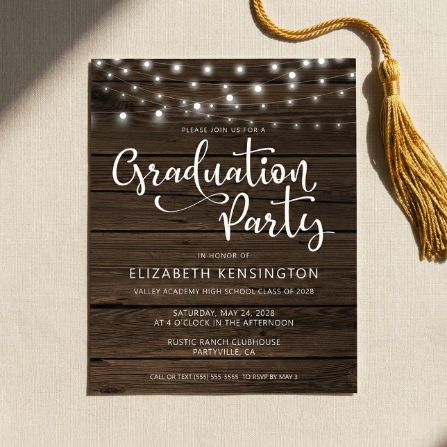 Budget Rustic String Lights Wood Graduation Party (Creator Uploaded)