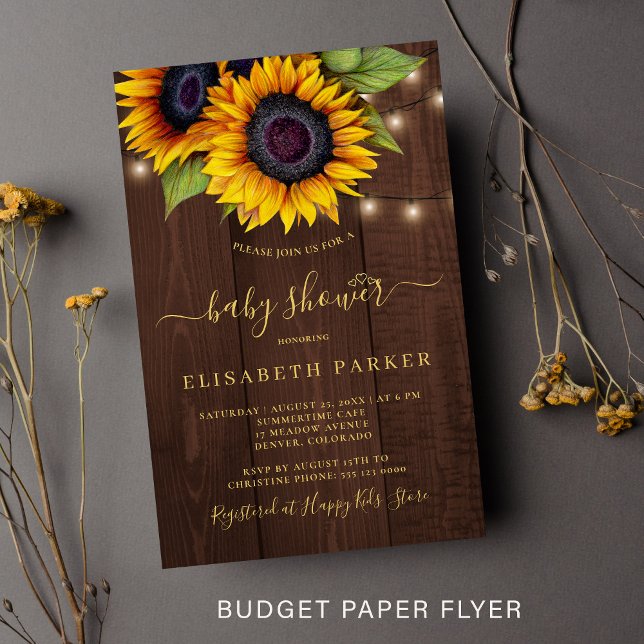 Budget rustic sunflower baby shower invitation flyer (Creator Uploaded)