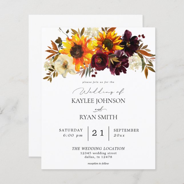 Budget Rustic Sunflower & Burgundy Floral Wedding (Front/Back)