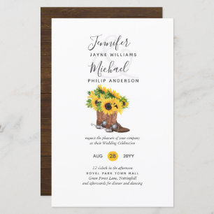 BUDGET Rustic Sunflower Cowboy Boots Wedding Inv