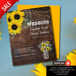 BUDGET Rustic Sunflower Gypsohila Wedding Invite