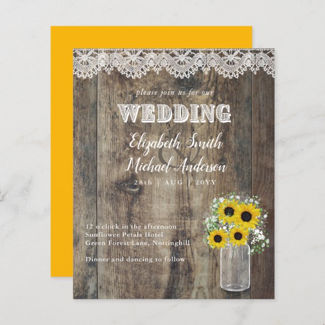 BUDGET Rustic Sunflower Gypsophila Lace Wedding In (Front/Back)