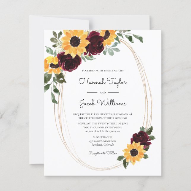 Budget Rustic Sunflower & Roses Wedding Invitation (Front)