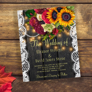Budget rustic sunflower roses wedding invitation