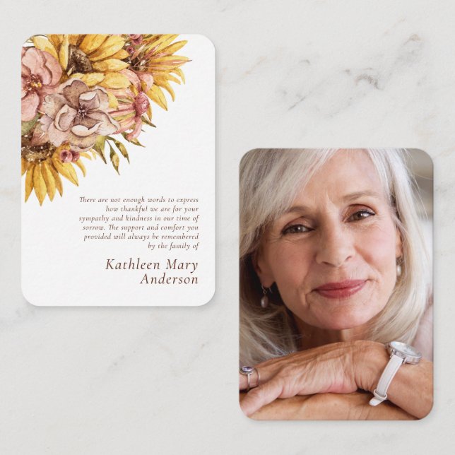 Budget Rustic Sunflower Sympathy Thank You Note Card (Front/Back)