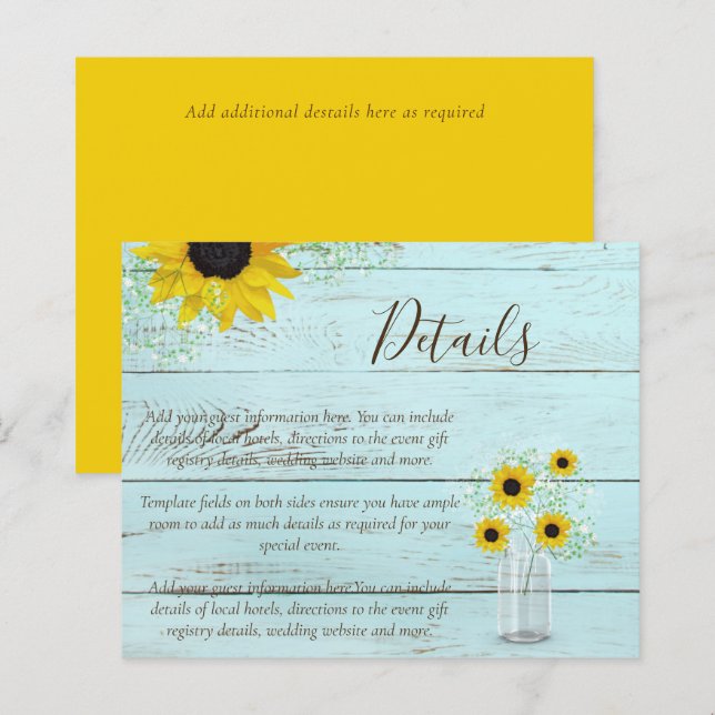 BUDGET Rustic Sunflower Wedding Details Enclosure (Front/Back)