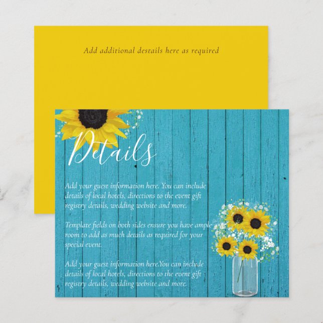BUDGET Rustic Sunflower Wedding Details Enclosure (Front/Back)