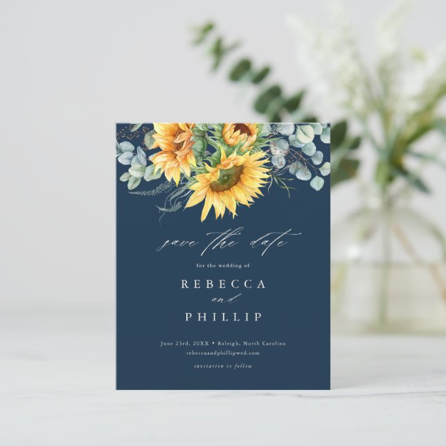 Budget Rustic Sunflower Wedding Save The Date (Standing Front)