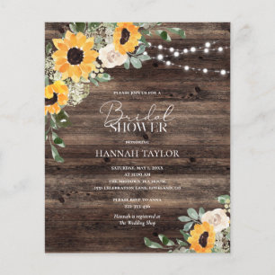 Budget Rustic Sunflower Wood Bridal Shower Invite