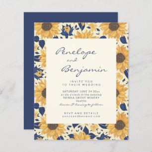 Budget Rustic Sunflower Yellow Blue Wedding Invite
