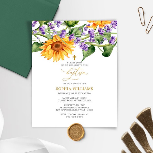 Budget Rustic Sunflowers Baptism Invitation (Creator Uploaded)