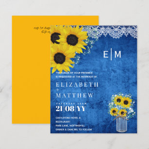 BUDGET Rustic Sunflowers Blue Wedding Invite