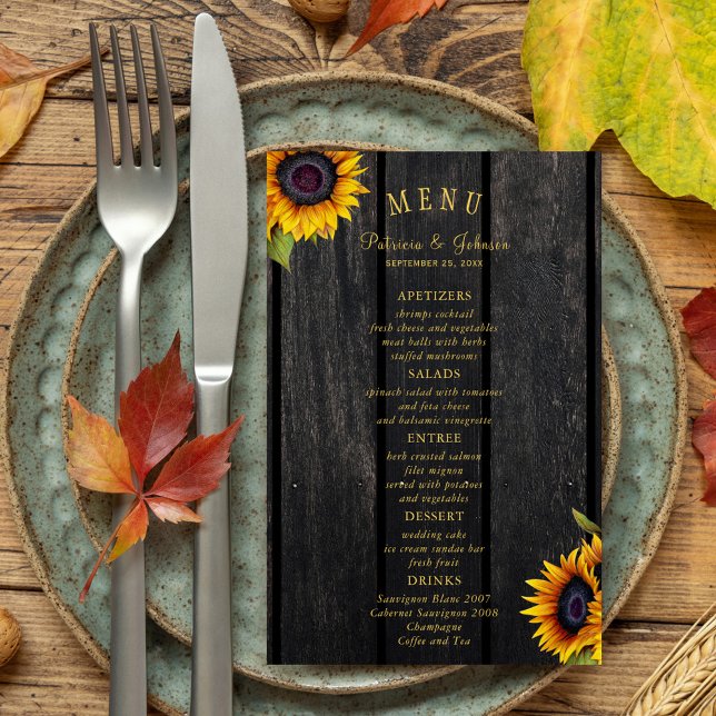 Budget rustic sunflowers chic wedding menu (Creator Uploaded)