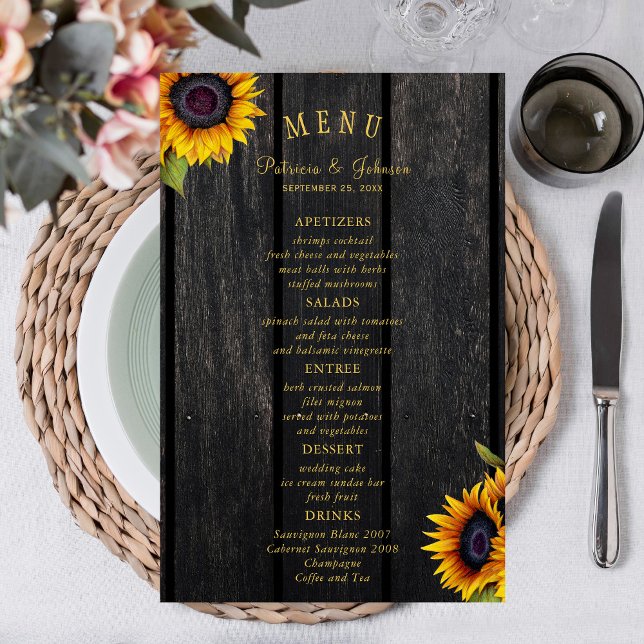 Budget rustic sunflowers chic wedding menu (Creator Uploaded)