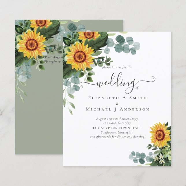 BUDGET Rustic Sunflowers Eucalyptus Leaves Wedding (Front/Back)