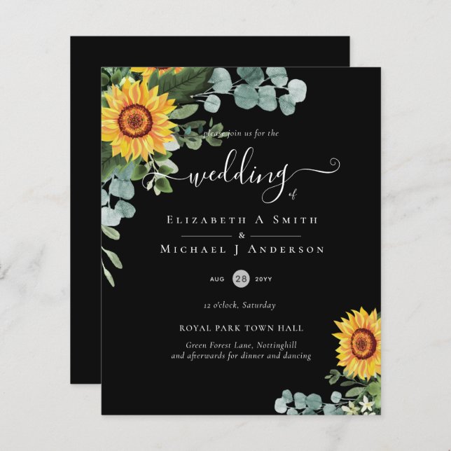 BUDGET Rustic Sunflowers Eucalyptus Leaves Wedding (Front/Back)
