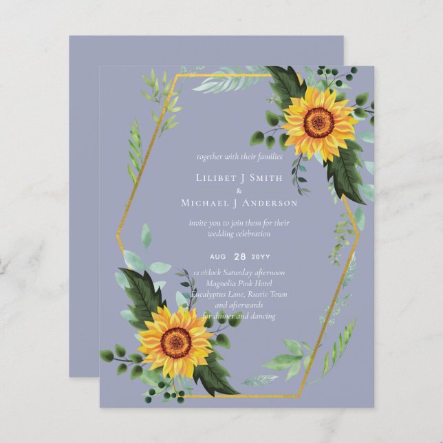 BUDGET Rustic Sunflowers Greenery Leaves Wedding  (Front/Back)