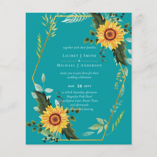 BUDGET Rustic Sunflowers Greenery Leaves Wedding  Flyer (Front)