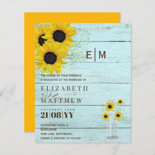 BUDGET Rustic Sunflowers Gypsophila Wedding Invite